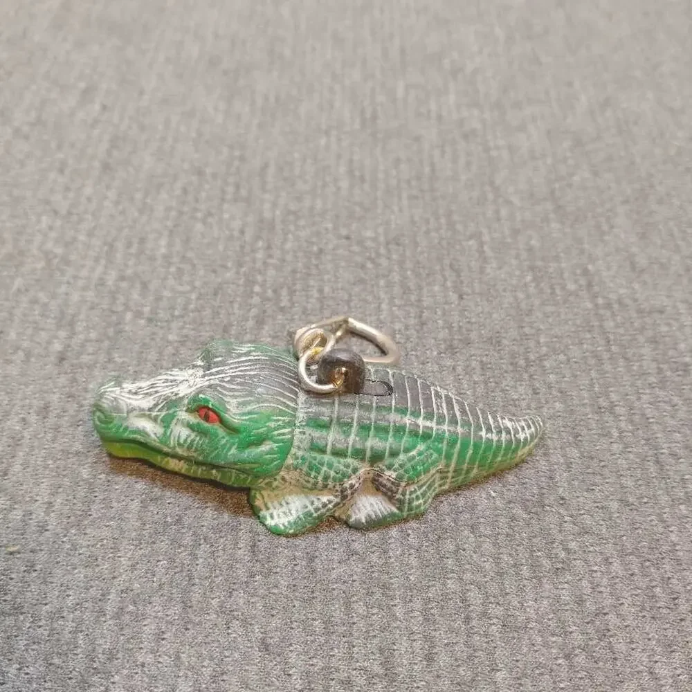 Vintage Alligator Crocodile Keychain Charm Green Yellow Collectible Toy